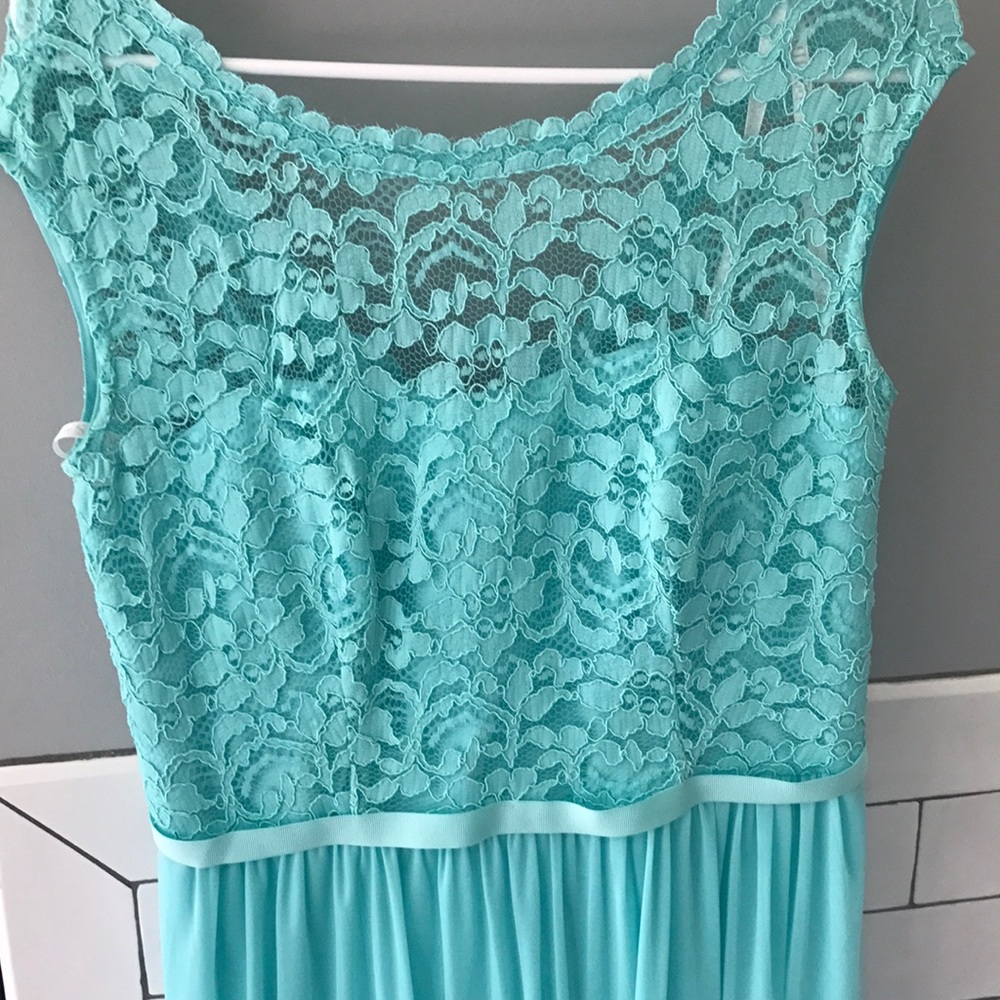 Davids Bridal Tiffany blue bridesmaid dress